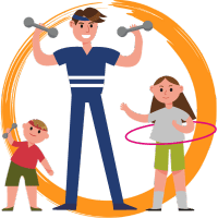 Familia haciendo ejercicio -logo de deporte