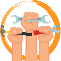 Tres manos con herramientas - Logo herramientas